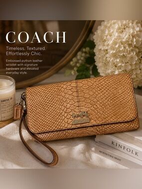 COACH Y2K Snakeskin Embossed Large Wristlet